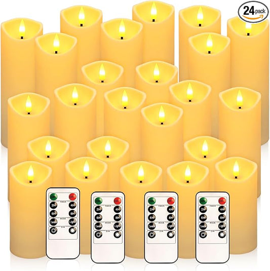 YOROXRG 24 Pack Christmas Decoration Flickering Flameless Candles, Battery Operated Candles,LED Candles for Home Decor,Wedding,Halloween,Birthday,Valentine'sDay (D2.2 xH 5" 6" 7" Ivory)