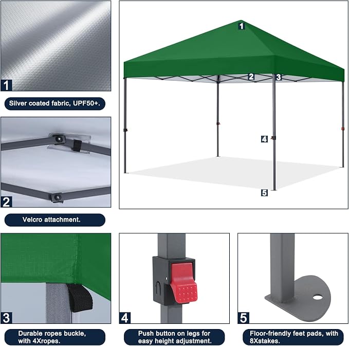 COOSHADE Durable Easy Pop Up Canopy Tent 10x10Ft, Forest Green