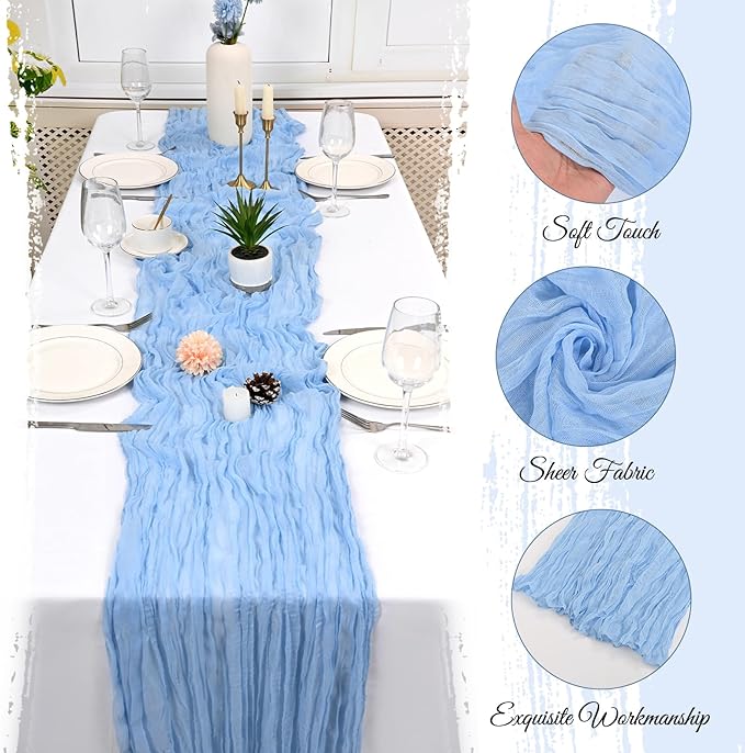 15 Pack Light Blue Cheesecloth Table Runner 17 x 108 Inch Fall Thanksgiving Boho Rustic Farmhouse Gauze Cheese Cloth Runner for Wedding Party Baby Shower Home Decor Holiday Decorations