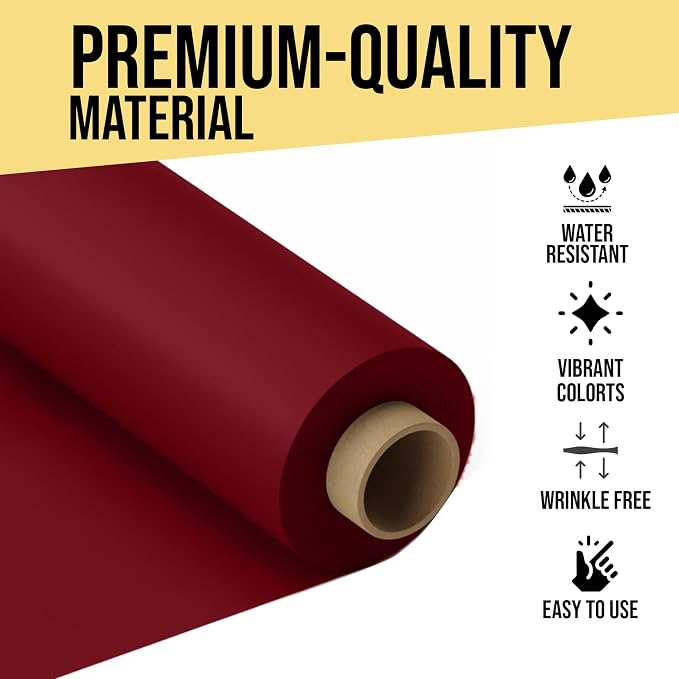 Party Solids 66% Thicker Premium Burgundy Plastic Table Cover Roll 40" X 100' Table Cloth Plastic Cover Roll Quality Thick Banquet Rolls Disposable Tablecloth Rolls Strong American Based Company