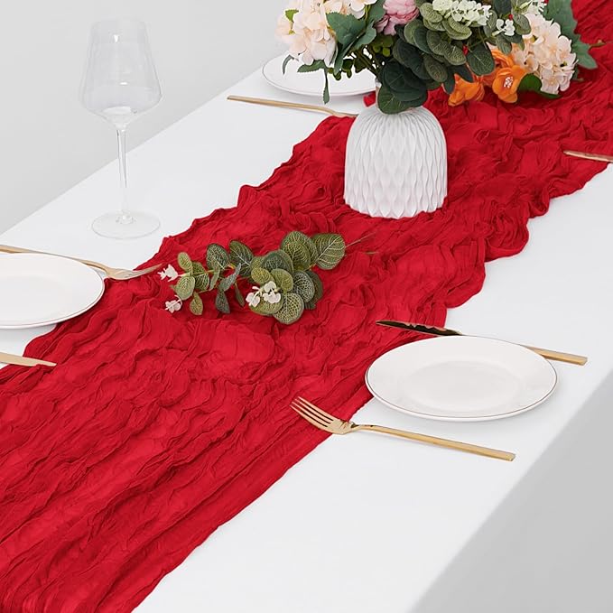 30 Pack Red Cheesecloth Table Runner 17 x 108 inch Cheese Cloth Table Runners 9ft Red Table Runner Rustic Romantic Sheer Gauze Runner for Wedding Party Baby Shower Table Decoration