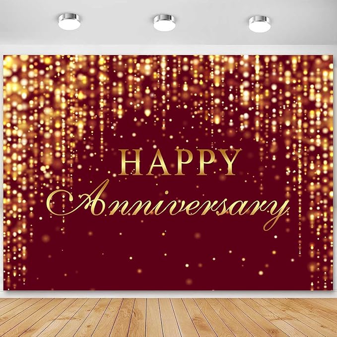 Sensfun Happy Anniversary Backdrop Burgundy Gold Glitter Marriage Wedding Party Decorations Banner Shining Flowing Curtain Happily Ever After Anniversary Sign Photography Background 10x6.5ft