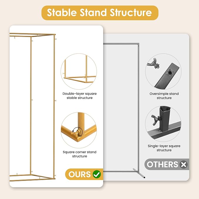 4.95 * 6.56 FT Backdrop Frame Stand, Wedding Decor Metal Arbor Flower Stand, Balloon Arch Backdrop, Golden