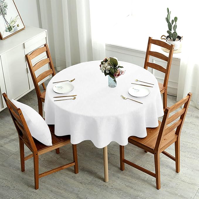 4 Pack 90 Inch White Round Polyester Tablecloths - Wrinkle & Stain Resistant, Ideal for Weddings, Banquets, Parties