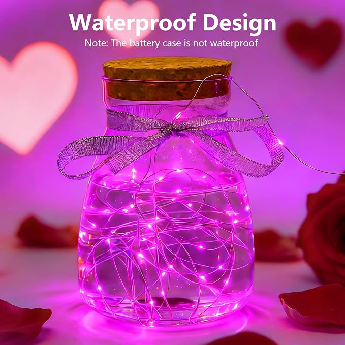 YEGUO Fairy Lights Battery Operated, 4 Packs Each 16ft 50 LED String Lights, Christmas Lights Indoor for Bedroom Wedding Party Holiday Gift(Pink)