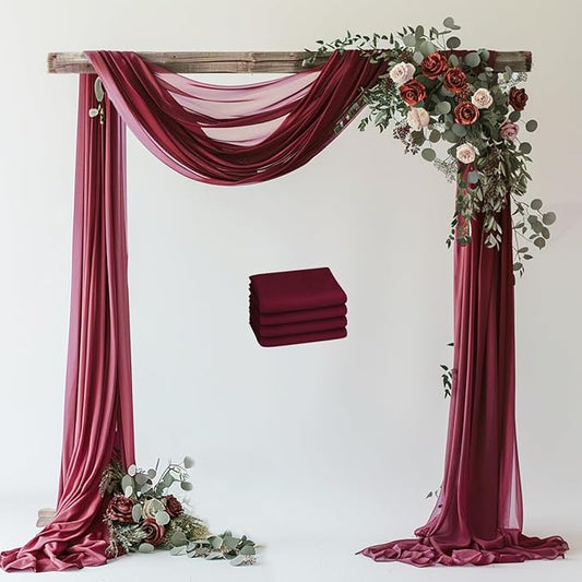 Wokceer Burgundy Wedding Arch Draping Fabric Backdrop 4 Panels 28.7" X 20FT Sheer Drapes Fabric for Wedding Arbor Ceremony Party