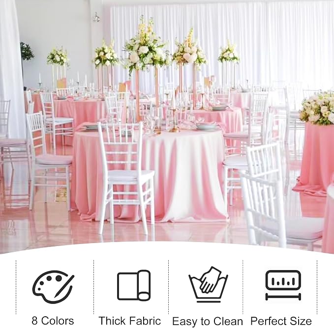 4 Pack 70 Inch Pink Polyester Round Table Cloth Washable Decorative Fabric Table Covers for Wedding Dining Table Buffet Parties Banquet Decor