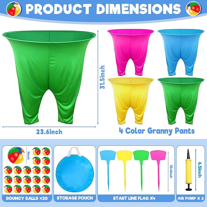 Granny Pants Yard Game Set, Granny Pants Family Party Outdoor Games with Pants Bouncy Balls Stakes Storage Bag for Large Group, Birthday Party Gift, Carnival Party Reunion Gathering
