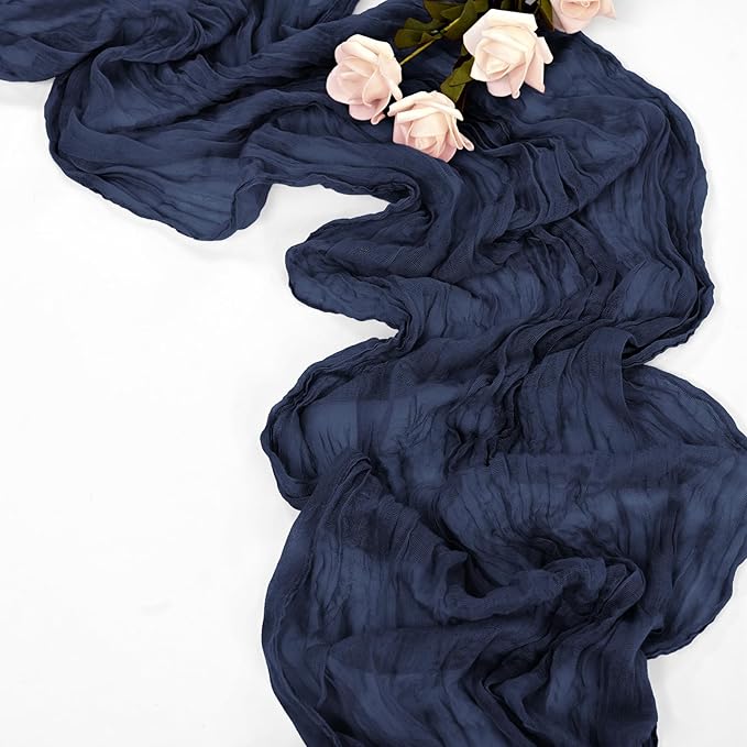 20 Pack Navy Blue Table Runners 10Ft Cheesecloth Table Runner Boho Gauze Cheese Cloth Table Runner Romantic Long Sheer Fabric Table Runners for Wedding Party Bridal Shower