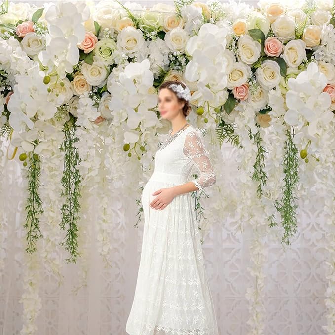 10x8ft White Rose Floral Theme Photography Background Wedding Bridal Shower Wedding Flowers Photo Backdrops Baby Girl Birthday Party Portrait Dessert Cake Table Decor Photo Booth Studio Props