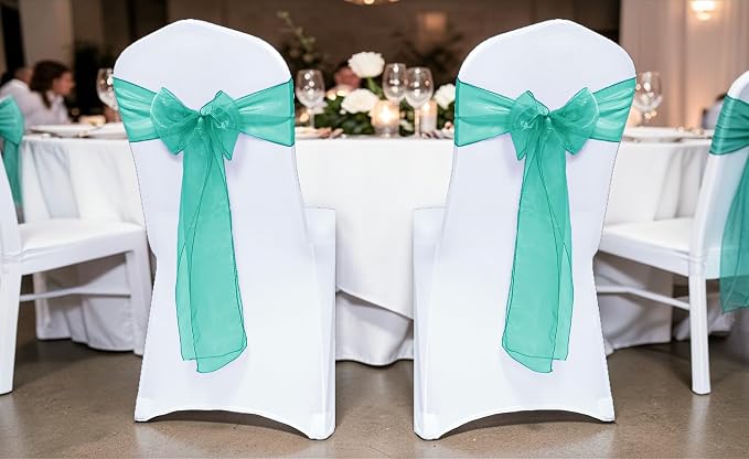 MDS® Pack of 250 Organza Chair Sashes for Wedding Decoration, Reusable Sheer Chair Bows for Banquet Chair Cover, Reception, Bridal Shower, Baby Shower, Birthday Party & Special Events - Emerald Green