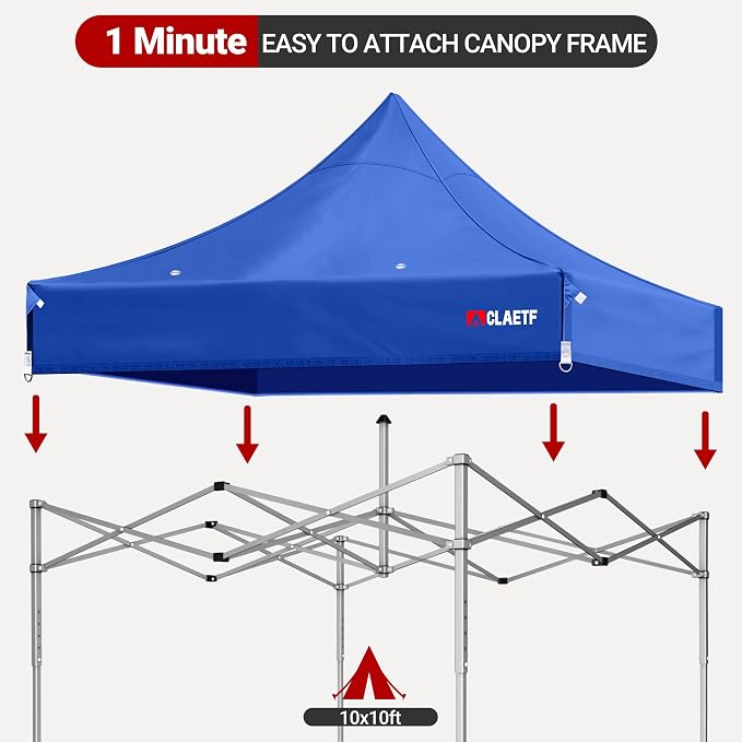 10x10ft Replacement Canopy Top-Heavy-Duty 500D 2500mm Waterproof & UPF 50+ UV Tent Cover with 8 Drainage Holes,Reinforced Straps for Camping,Trade Shows (Frame Not Included-Blue)