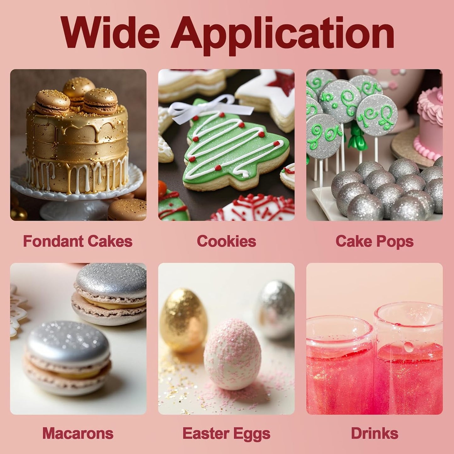 10 Colors Edible Glitter for Cocktails, Cakes, Drinks, Baking, Strawberries, Cupcakes, Cookies Decoration, Luster Dust Edible Set, Food Grade Glitter Shimmer Sprinkle Powder