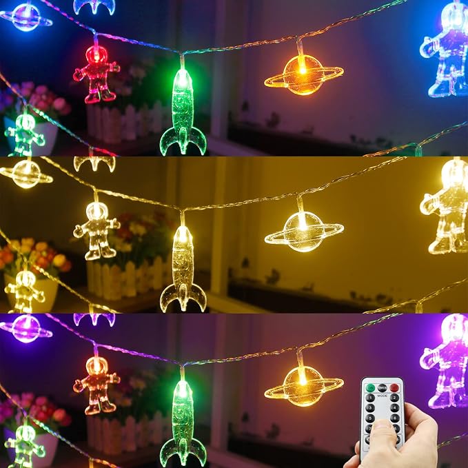 Color Changing Lights for Kids Bedroom, Birthday Gifts for Kids,11Ft 20Leds Tent Lights for Kids with Rocket Spaceship Astronaut Pendants for Christmas Space Themed Birthday Party Decorations