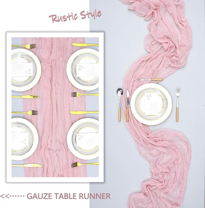 12 Pack Pink Table Runner Cheesecloth 10Ft Spring Gauze Cheese Cloth Table Runner 35x120 Inch Boho Sheer Rustic Fabric for Holiday Party Decor Baby Shower Wedding Decorations