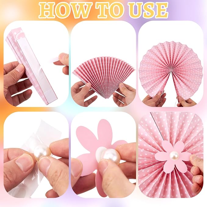 Pastel Paper Fans, Pastel Decorations for Party, Birthday, Classroom, Birthday, 9 PCS Yellow, Pink and Purple Pastel Paper Flower Decorations for Baby Shower, Wall Decor