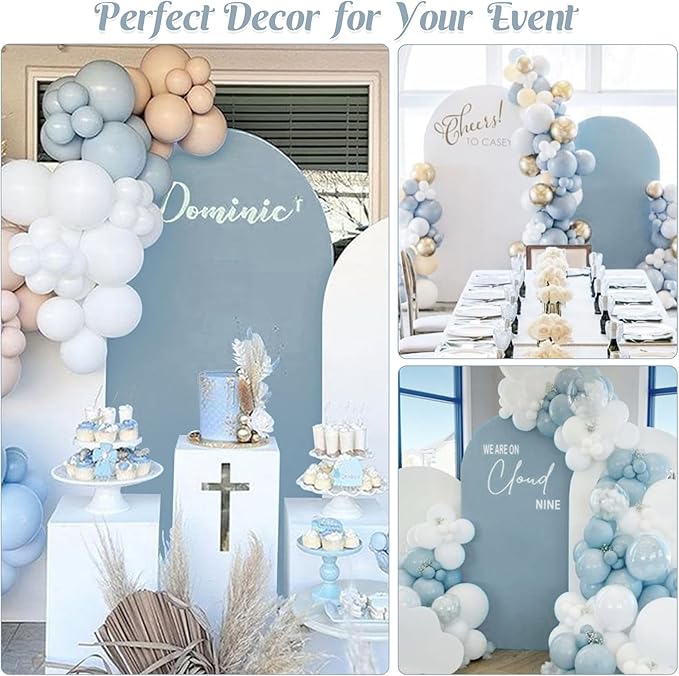 Set of 2 Wedding Arch Stand Cover Round Top Spandex Fitted Arch Cover for Baptism Birthday Party Baby Shower Wedding Arch Stand Decoration（7.2FT, 6FT, Dusty Blue）