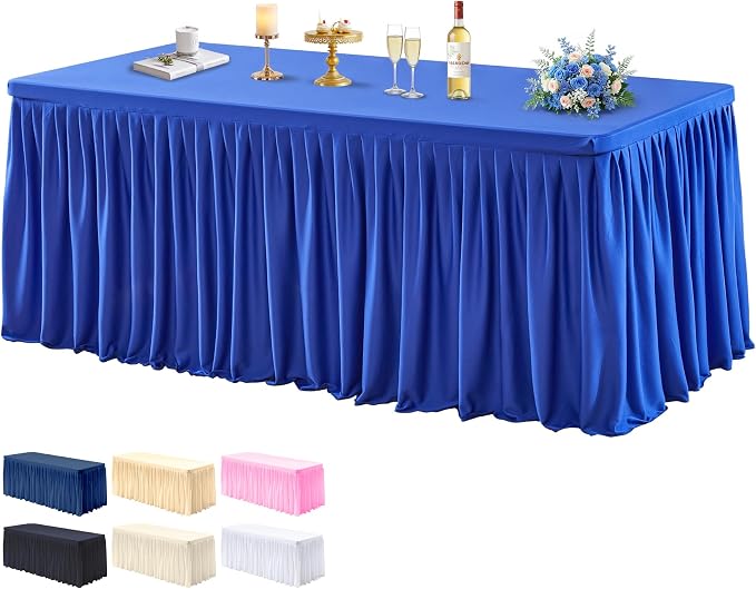 PARTISKY 1 Pack Royal Blue Tablecloths for Rectangle Tables 6ft, Wrinkle Resistant Spandex Table Cover Fitted Stretch Table Cloth with Pleated Ruffle Skirts for Party Banquet Dining Birthday Wedding