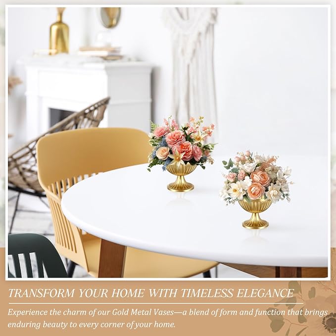 Ziliny 6 Pcs Gold Vases for Centerpieces 4.7" Wide 4" High Metal Compote Vases Bulk Wedding Table Centerpiece Flower Pot Vintage Floral Arrangements for Weddings Anniversaries Party Home Decor
