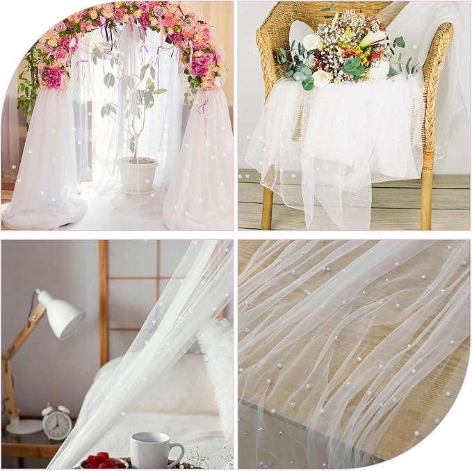 Set of 1 29" x 120" White Bohemian Pearl Table Runner for Wedding Party Baby Shower Birthday Home Decor