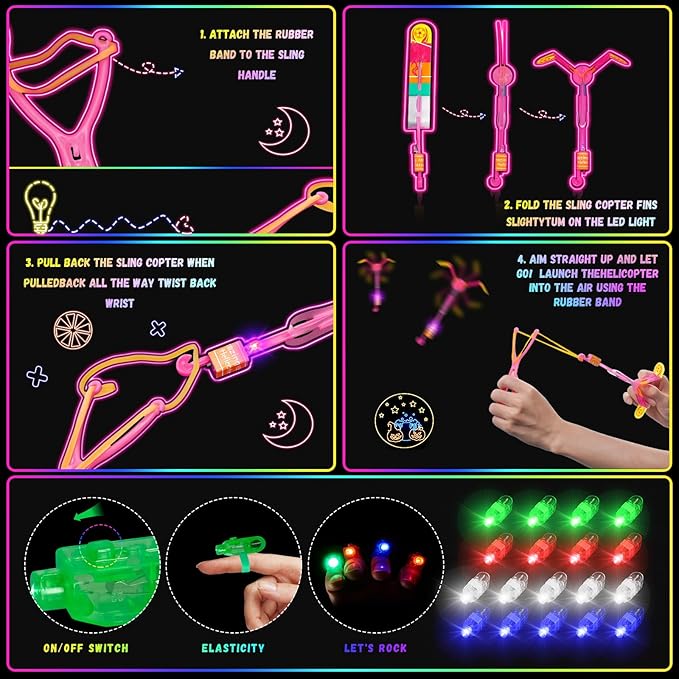 OLUPP Glow in the Dark Party Supplies, 264 PCS Light Up Party Favors with LED Glasses,Glow Sticks,Finger Lights,LED Hair Clips,Slingshot,Glasses Molds,Butterfly Bracelet for Birthday,Raves,New Year