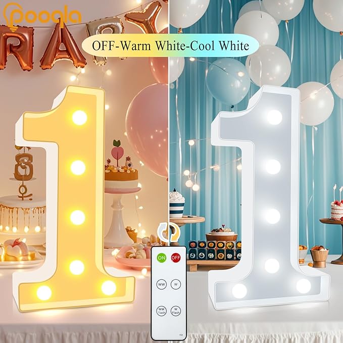 Pooqla 13th Birthday Decoration for Girls Boys, Decorative Marquee Numbers with Remote, Light Up 13 Sign for Party Backdrop 13th Wedding Anniversary Decor, Warm White and Cool White Number 13