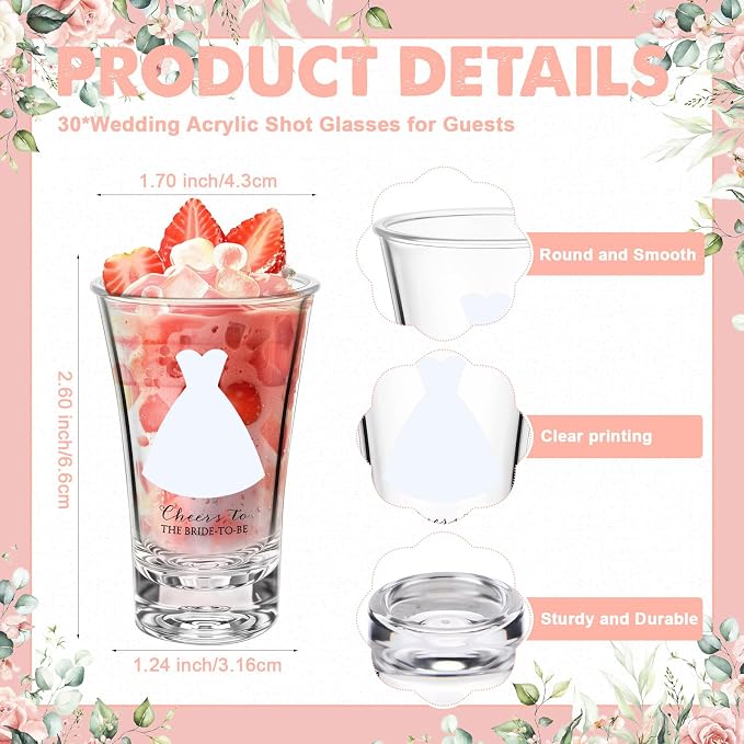 Reallnaive 30 Sets Bridal Shower Favors for Guests Cheer to the Bride to Be Acrylic Clear Shot Glasses with Thank You Tags and Organza Bag Wedding Party Favors Souvenir Gift for Bachelorette Bridal