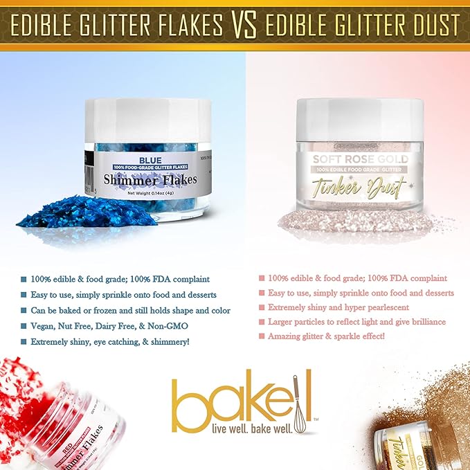 BAKELL Edible Glitter Flakes | Vegan Black Edible Shimmer Flakes | KOSHER Certified | Halal Certified | 100% Edible & Food Grade | Cakes, Cupcakes, Decoration (Black, 45g)