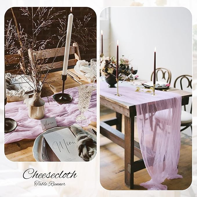6 Pack Purple Pink Cheesecloth Table Runner Gauze - 10FT Long Semi-Sheer Boho Rustic Wedding Decor for Arch Draping Bridal Shower Holiday Party