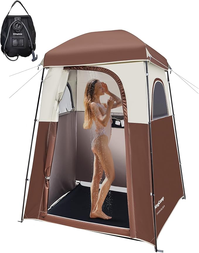 KingCamp Camping Shower Tent, Portable Outdoor Privacy Toilet & Changing Tent Windproof & Waterproof Easy Setup Shelter with Shower Bag for Camping Hiking Beach