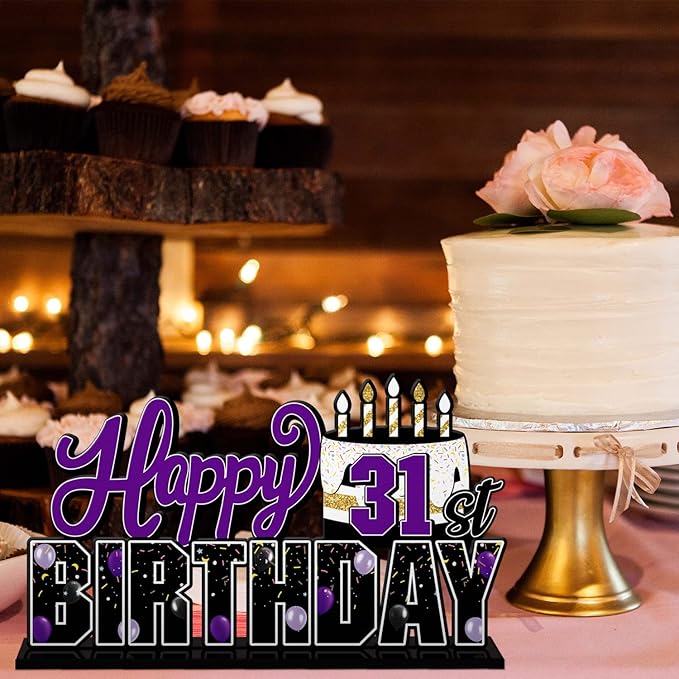 LINGTEER Happy 31st Birthday Purple Acrylic Table Topper Centerpieces Set - Cheers to 31 Years Old Birthday 31st Bday Party Gift Decorations.