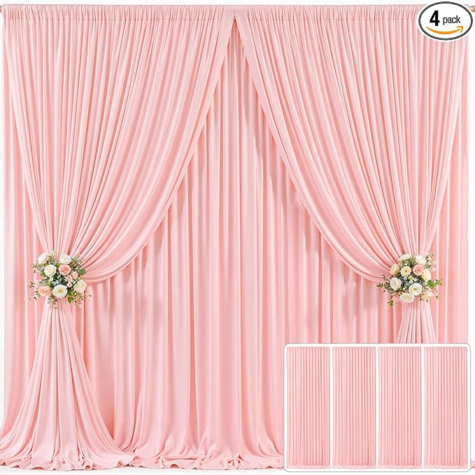 4 Panels Blush Pink Backdrop Curtain for Parties Baby Shower Wrinkle Free Pink Photo Curtains Backdrop Drapes Fabric Decoration for Wedding Birthday Party 20ft(W) x 10ft(H)