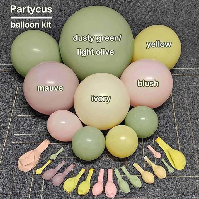 Pink Green Yellow Balloon Arch Double Stuffed, Dusty Green Light Yellow Mauve Ivory Pastel Balloon Garland Kit for Baby Shower Birthday Bridal Wedding Flower Mothers Day Party Decoration