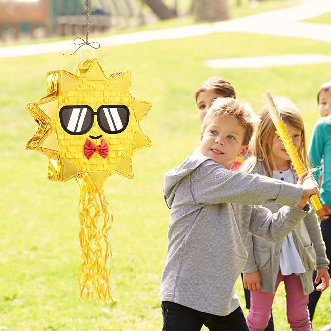 WERNNSAI Sun Piñata - Sunshine Party Decorations Pull String Sun Piñata with Blindfold and Bat for Girls Kids Sunshine Birthday Baby Shower Summer Party Game Supplies