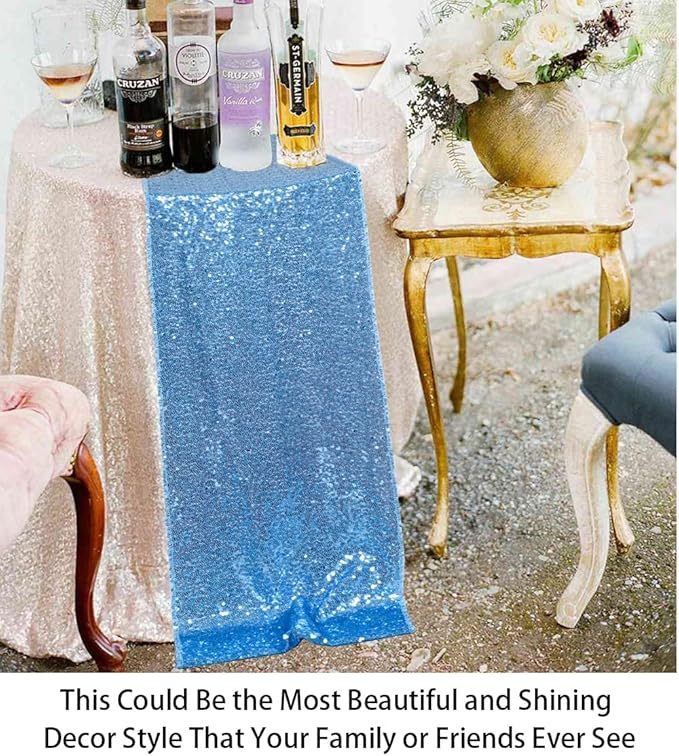 ShinyBeauty Sequin Table Runner 12" x 108" Baby Blue Sequin Table Cloth Runner Glitter Table Runner for Parties Sparkly Table Cover Blue Baby Shower Table Runner Wedding Table Runner