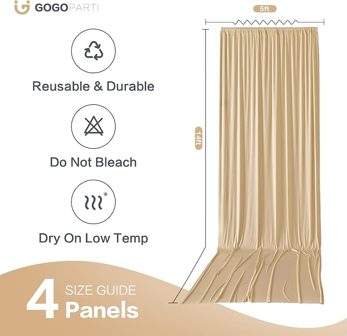 20x14ft Beige Backdrop Curtains for Wedding Party, 4 Panels 14 ft Long Back Drop Cloth, Wrinkle-Free Polyester Drapes for Birthday, Baby Shower, Stage Photography Background