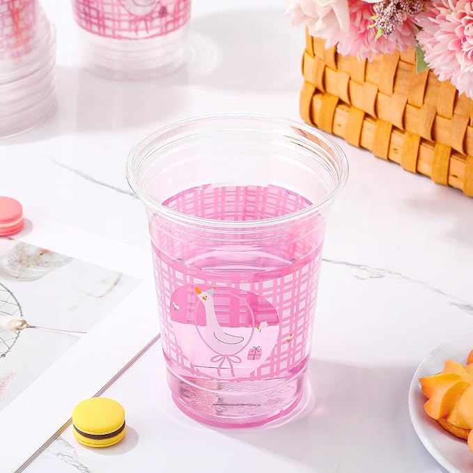 100 Pcs One Silly Goose Party Plastic Cups Decoration 16 oz Disposable Cute Goose Cups Clear Plastic Drinkware for Girl 1st Birthday Party Baby Shower Supplies Beverage Snacks