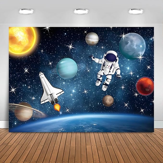 10x6.5FT Space Backdrop Universe Outer Space Planet Star Galaxy Astronaut Rocket Photography Background Kids Boys Girls Birthday Party Decorations Banner Photo Booth Props