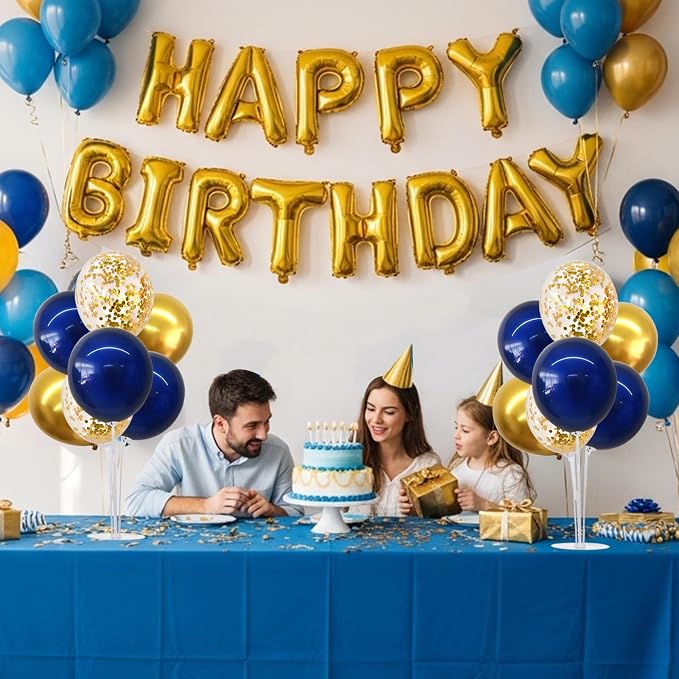 TONIFUL 4 Set Navy Blue Gold Balloons Stand Kit for Graduation Decorations 2026,Balloon Centerpieces for Table Prom,Retirement,Class of 2026 Party Decorations,Homecoming,Birthday Decoration