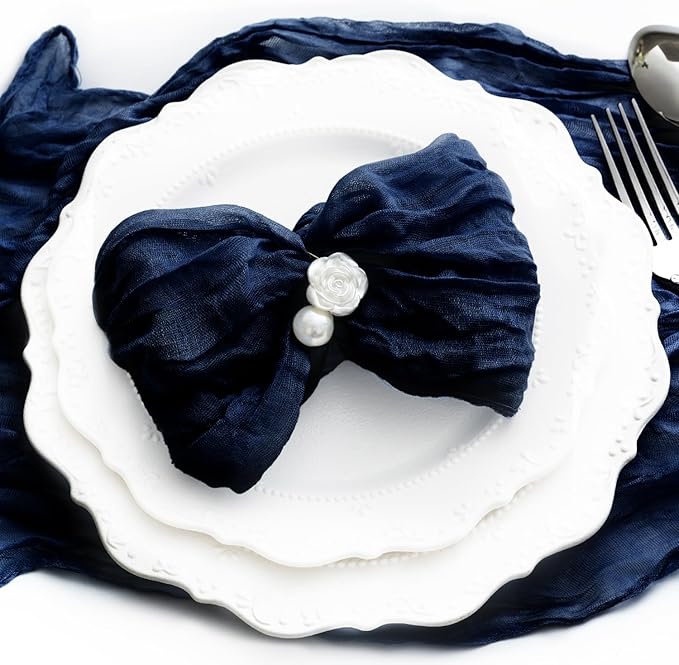 60 Pack Navy Blue Cheesecloth Napkins Washable Set of 60 Navy Blue Cloth Napkins 21x21 Inches Rustic Boho Cotton Gauze Dinner Table Napkins for Wedding Bridal Baby Shower Summer Party Table Decor