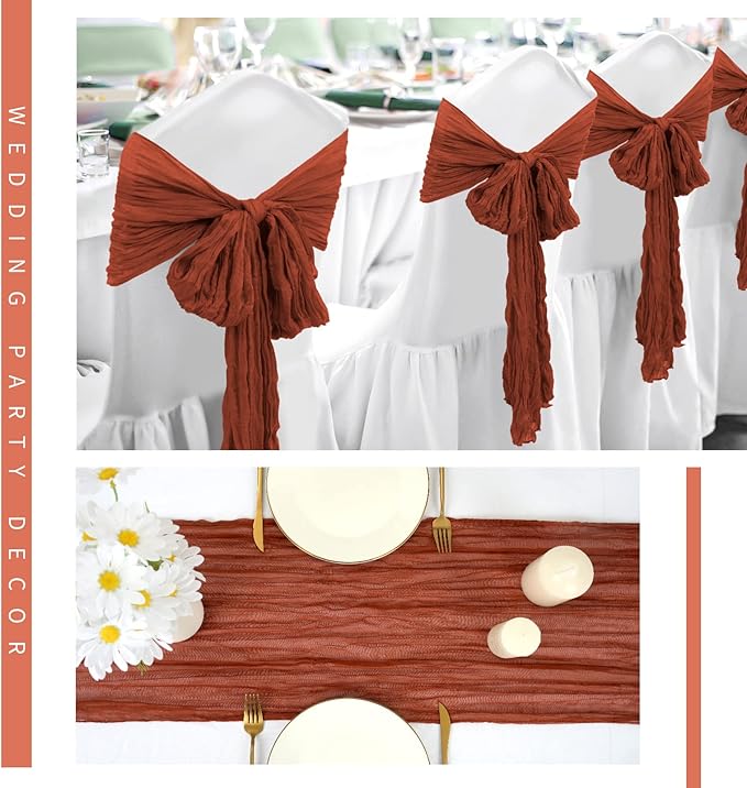 24 Pack Cheesecloth Table Runner 20 x 120 inch Cheese Cloth Table Runner Bulk,Romantic Boho Sheer Gauze Fabric Table Runners for Wedding Reception,Party,Bridal Shower Table Decor(Terracotta)
