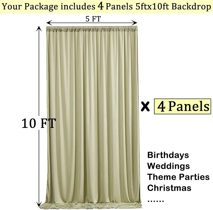20ft x 10ft Wrinkle Free Sage Green Backdrop Curtains for Parties, Thick Polyester Green Photo Backdrop Drapes for Wedding Birthday Party Photography Background Backdrop Stand
