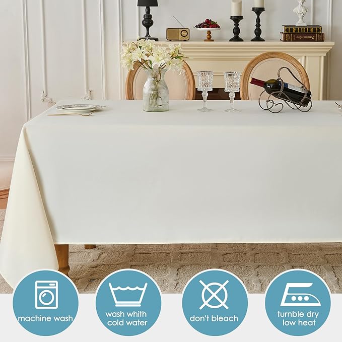 VidaFete Tablecloth 2 Pack 90 * 132inch Rectangle Table Cloth Polyester, Stain Wrinkle Resistant Polyester Dining Table Cover for Kitchen Dinning Party Wedding Rectangular Buffet Decoration(Ivory)