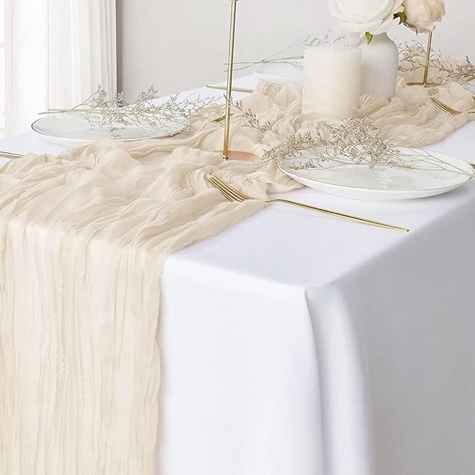 10 Pack Lvory Cheesecloth Table Runner 10FT Boho Gauze Fabric Cheese Cloth Table Runners for Wedding ,Party,Baby Shower, Bridal Party, Rustic Farmhouse and Table Decorations