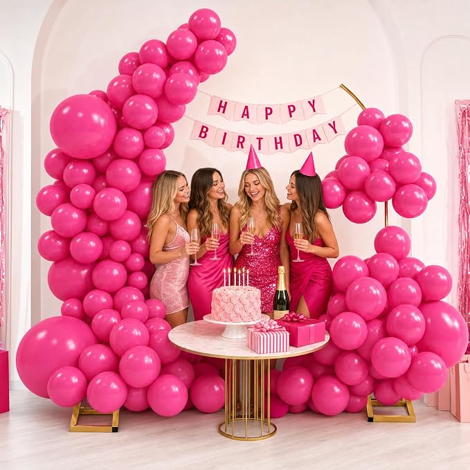 Balloon Arch Stand Kit Set with 145PCS Different Sizes Pink Balloons – Metal Wedding Backdrop Frame with 8 Water Bags, Gold Semi-Open Arch for Birthday, Baby Shower, Bridal Shower Decorations.
