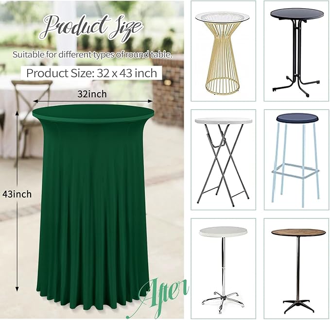 fani 6 Packs 32"x 43" Round Cocktail Table Skirt, Spandex Fitted High Top Table Skirt, Spandex Stretch Cocktail Tablecloth for Wedding Party Bar Banquet Birthday Tables(Emerald Green)