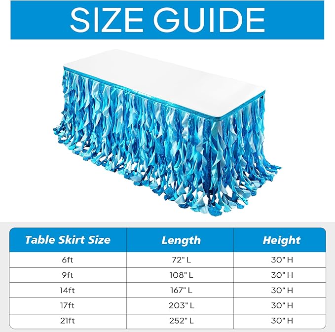 Wish Care 6ft Blue Sequin Table Skirt for Rectangle Tables Curly Willow Ocean Tutu Skirt Under The Sea Baby Shark Ruffle Table Cloth Desk Skirts for Birthday Baby Shower Theme Party Table Decorations