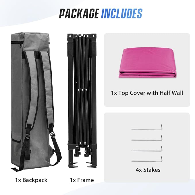 EAGLE PEAK 8x8 Pop Up Canopy Tent with Sidewall, Compact, Portable Slant Leg Instant Sun Shelter for Beach, Sports, & Camping, 8x8 Base 6x6 Top, Pink