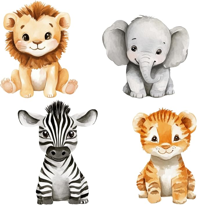 Honoson 4 Pcs Large 24" x 32" Safari Animals Cardboard Cutouts Standup Life Size, Wildlife Jungle Birthday Party Decoration Yard Signs for Baby Shower Forest Camp Themed Lawn Classroom Photo Backdrop
