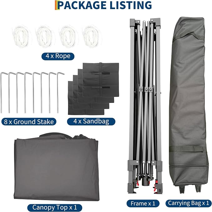 Garvee 10x10ft Pop Up Canopy Tent, Heavy Duty Outdoor Instant Gazebo Shelter, UV-Resistant Waterproof Canopy with Wheeled Bag, Adjustable Height, for Patio, Beach, Garden, Events, Parties